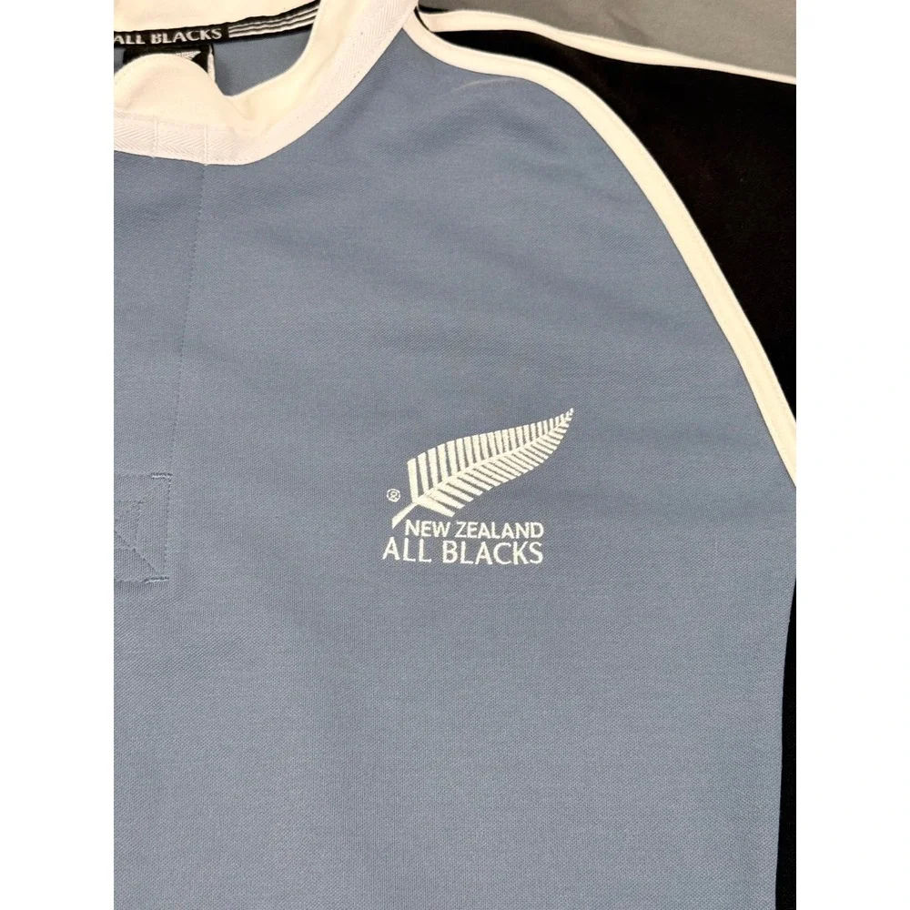 Vintage‎ Adidas New Zealand All Blacks Rugby Polo Shirt Blue Black Mens 2XL 2002